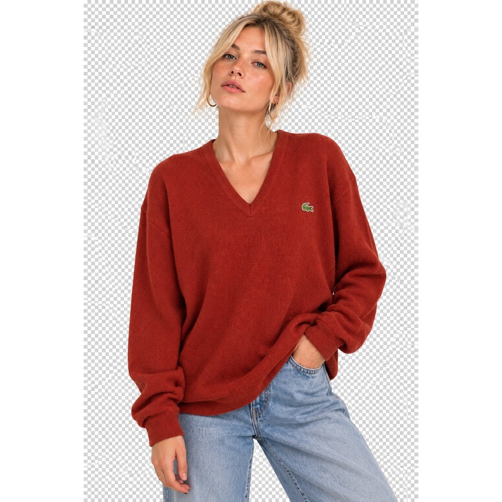 IZOD Lacoste V-Neck Sweater XL Rust Made in USA Union Made Vintage